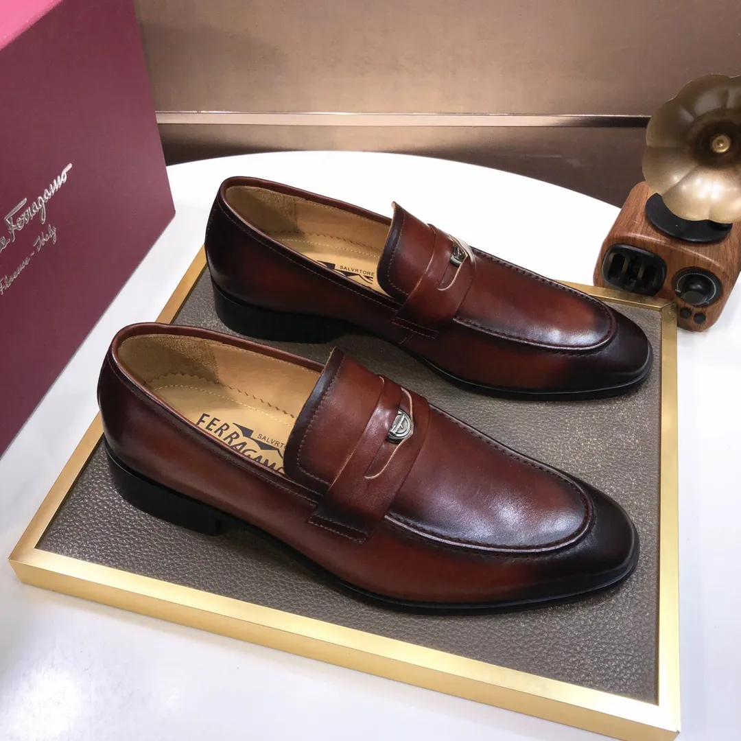 Men's shoes 💰500💰 [Ferragamo/Ferragamo] The latest model in the counter. Original imported high-quality cowhide with open sides + imported 🐂 water-dyed cowhide lining + original luxury metal buckle + original combination outsole. Comparison without pressure 38--45 (45 is custom-made and cannot be returned or exchanged)